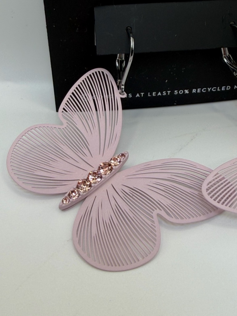 Simply Vera Vera Wang Pink Butterfly Statement Earrings NWT Rhinestone Accent - Picture 3 of 4